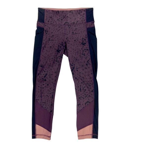 Lululemon Leggings Womens Size 4 Purple Black Trail Bound Cropped Yoga Pants - Picture 1 of 16